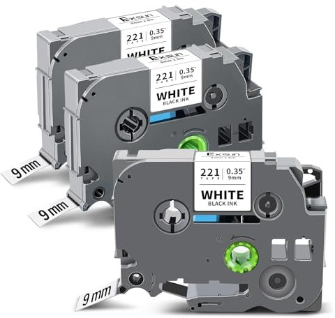 Exsun 3 Pack kompatibel 9mm Schriftband als Ersatz für Brother TZe-221 TZe221 TZ-221 TZ Tape für PT-H105 PT-H107B PT-H100LB 1000 PT-D210VP D600VP D400 PT-E100 P700 PT-H100R PTP750W Schwarz auf Weiß