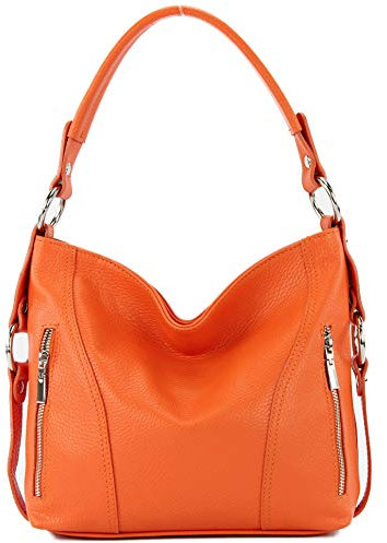 modamoda de T202 Damen Leder Henkeltasche Schultertasche handmade in Italy, Farbe:Orange