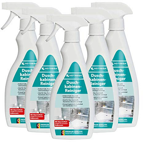 HOTREGA Duschkabinen Reiniger 500 ml - Badreiniger, Sanitärreiniger, Glasreiniger, Kalkreiniger, Kalklöser, Mengen:5