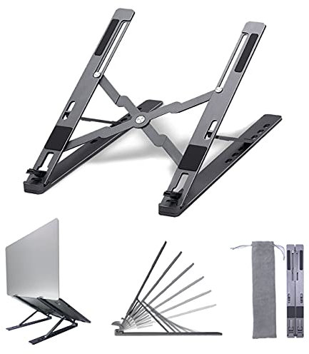 Yomigoo Portable Laptop Stand for Desk, Home Office Laptop Accessories Adjustable Ventilated Ergonomic Aluminum Laptop Holder Riser Compatible with 10-15.6” Laptops,Tablets,Graphic Tablets(Space Grey)
