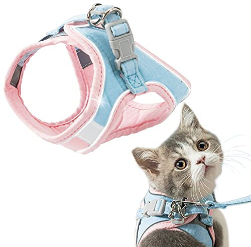 GeeRic Katzengeschirr,Katzengeschirr Ausbruchsicher,Katzen Weste mit Leine, Verstellbare Geschirr für kleine Katze, Escape Proof Cat Harness Set mit reflektierenden Streifen