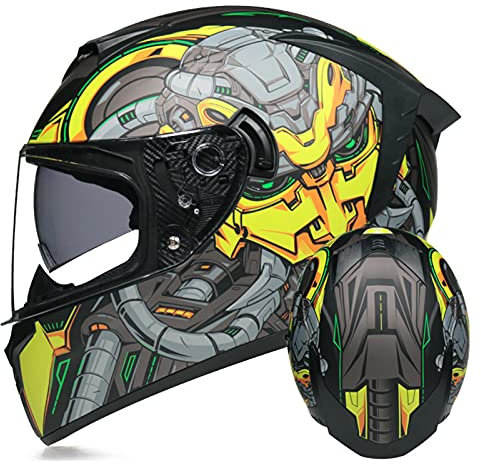Motorrad Flip Up Integralhelm, Motorrad Street Bike Integralhelm Mit Doppelvisier Für Herren Damen, Unisex Erwachsene Motorrad Moped Racing Helm DOT/ECE Approved,Gelb,S