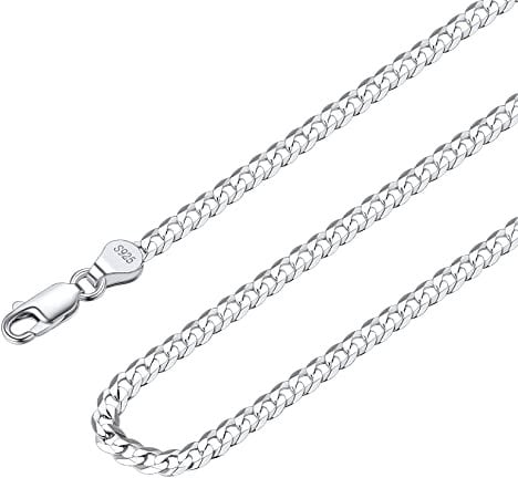 Suplight 925 Sterling Silver Cuban Chain Necklace for Men 22 Inch 3mm Solid Mens Jewellery Silver Chain Necklaces Gift for Son Husband Boyfriend Father