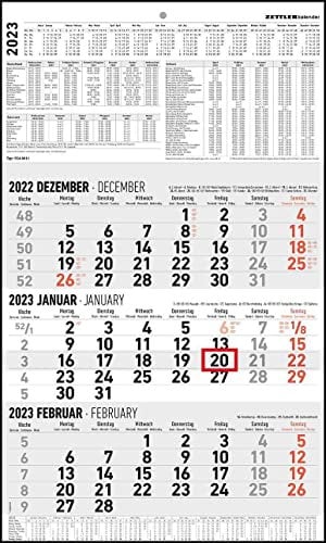 3-Monatskalender groß 2023 - Büro-Kalender 30x48,8 cm (geöffnet) - mit Datumsschieber - Zettler - 954-0011