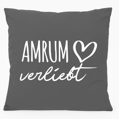 Huuraa Kissen Amrum verliebt Geschenk | 40x40cm mit Füllung Steel Grey Baumwolle Dekokissen Geschenkidee Graues Sofakissen dekoratives Zierkissen