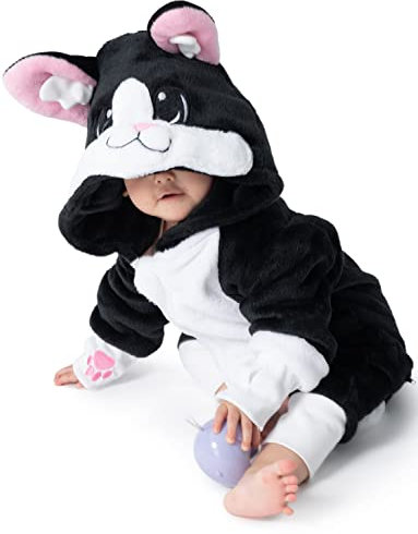 corimori Flauschiges Katzen-Kostüm für Babies, Neugeborene, | Karneval Fasching Kostüm Onesie für Mädchen, Jungen | Körpergröße 60-70cm