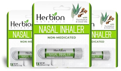 HERBION Naturals Nasal Inhaler Non-Medicated, 0.05 Fl Oz (1.5ml) - Relieves Nasal Congestion & Blockage, Sinusitis & Allergic Conditions - Pack of 3