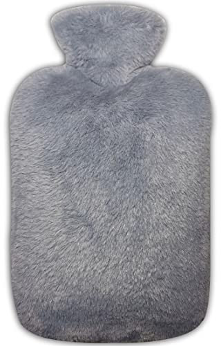 Wärmflasche mit Weichem Bezug, Wärmflaschen 2.0L mit Bezug, ideal für Schmerzlinderung,Preiswert und Warm Halten, grau