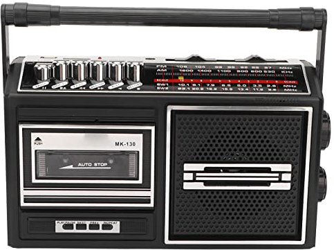 Tragbarer Kassettenrekorder, AM/FM-Radio-Stereo-Boombox mit eingebautem Lautsprecher und Mikrofon, Retro-Kassettenrekorder mit Kopfhörerbuchse, USB- und SD-Eingang, Netz- oder Batteriebetrieb(Silber)