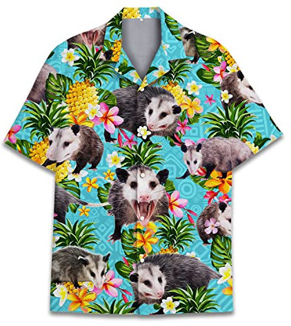 Chemises hawaïennes amusantes pour homme et femme, motif cheval - Été hawaïen - Manches courtes - Coupe décontractée - Boutonnées, Ananas Opossum, M