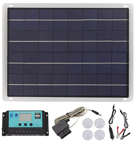 SALALIS Kit de Panneau Solaire 20W Kit de Chargeur de Batterie de Panneau Solaire avec Contrôleur de MPPT 50A et Panneau Solaire Monocristallin pour de Batterie de Voiture, Camping-Car,