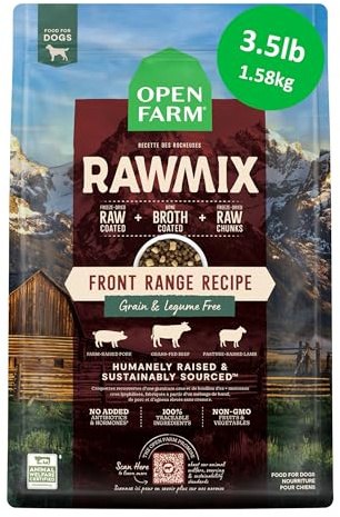 Open Farm, RawMix Grain-Free Dry Dog Food, Protein-Packed Kibble Coated in Bone Broth with Freeze Dried Raw Chunks, Beef Pork & Lamb, Front Range Recipe, 3.5lb Bag