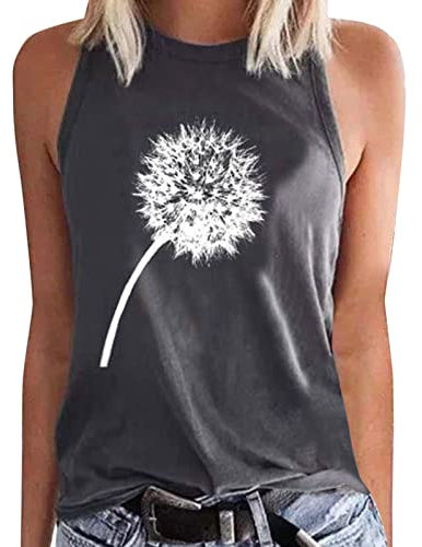 Damen Sommer Casual Tank Top Ärmellos Blusentop Tshirt Strand Vest Top Bluse Sexy Rundhals Weste Tunika Lose Oberteile Casual Lose Shirt Tunika Shirt Top mit Printed