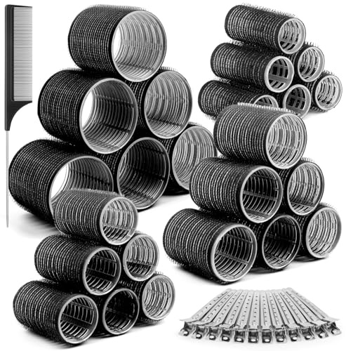 Thrilez 37 PCS Hair Roller with Clips Big Hair Rollers with 4 Different Sizes of 63mm 48mm 36mm 25mm, Hair Curler Roller for Long Medium Short Hair, Hair Rollers for Salon DIY Hairdressing Hairstyling