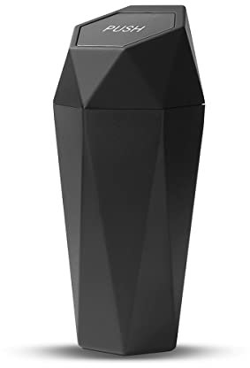 CGEAMDY Bote de Basura para Coche con Tapa, Mini Cubo de Basura del Vehículo, Pequeño Portátil Caja de Almacenamiento para Soporte Tazas de Coche, Papelera para Hogar, Oficina, Cocina (Negro)