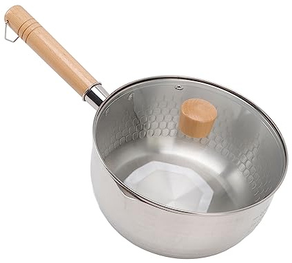 Milk Pot Non Stick Saucepan Japanese Saucepan Traditional Japanese Snow Pan Non Stick 20cm Diameter with Lid Wooden Handle Stainless Steel Milk Soup Pot for Home Kitchen