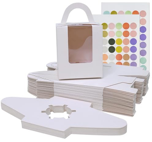 Goalfly 36PCS Single Cupcake Boxes with Window and 2 Sheets of Stickers, Cupcake Boxes Individual with Handle, Cake Boxes for Christmas, Wedding, Parties