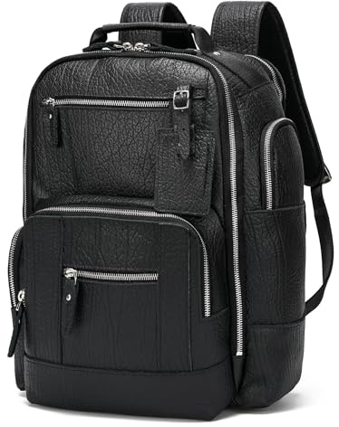 LANNSYNE Vintage Genuine Leather Backpack for Men, 15.6 Laptop Backpack Camping Travel 24L Rucksack