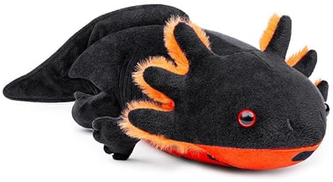 PuffPurrs Groß Axolotl Plüsch - Schwarzer Axolotl Stofftier, realistisch, 31, niedliche Ambystoma gruselige Amphibien-Plüschtiere, einzigartige Plüschgeschenksammlung für Kinder