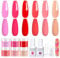 Lavender Violets 12 Pcs Dip Powder Nail Kit 6 Colours Nude Pink Shimmer Salmon Hot Bright Red Dipping Powder Liquid Set with Base & Top Coat Activator,Starter French Nail Art Manicure M208