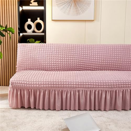 DOTBUY-SHOP Housse de Canape avec Jupe Clic Clac Extensible Seersucker Housse de Canapé-lit Housse de Canapé sans Bras, Universel Antidérapante Housse de Futon (Rose,3 Places)
