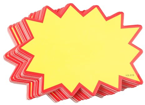 Rumyve 50 Stück Preisschilder, Stern-Gelb, Einzelhandelspreisetiketten, blanko, Starburst-Preiskarten, Schild für Einzelhandel, Geschäft, Supermarkt, Lebensmittelprodukt, Preisförderung