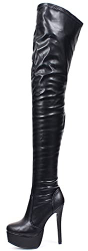LiJJi Donna Nero 16 cm Tacchi a Spillo Stivali Alti alla Coscia Tacchi Alti Fetish Sexy sopra Gli Stivali da Festa al Ginocchio Taglia 36-46