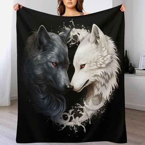 PAZZK Wolf Fleece Decken, Extra Weiche Flauschige Kuscheldecken, Leichte, Gemütliche Flannel Sofadecke/Couchdecke Für Erwachsene, Wohndecke（180×200cm）