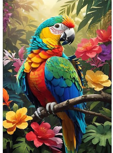 HEIBAGO Blumen 5D Diamond Painting, Papagei Full Drill Diamant Painting Sets Für Erwachsene Anfänger, DIY Cross Embroidery Diamant Kunst Diamond Art Bilder Für Home Wand Dekor 30 * 40cm