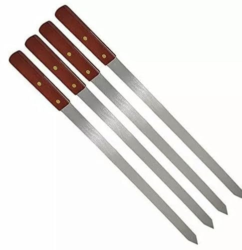 EDEN-ZONE 4 x Medium Barbecue Skewers Flat Extra Wide Kebab Shish BBQ Heavy Duty Strong Grill Length 57cm