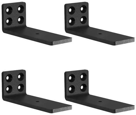 MLOQI 4 Pack Scaffold Board Shelf Brackets Heavy Duty, Black Floating Shelf Bracket, 5mm Thick Wall Brackets for Shelves up to 50 KG (10cm)