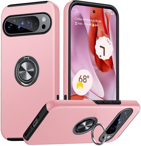 JAME für Google Pixel 9/9 Pro Hülle mit 360° Magnetischer Drehbarer Ständer, Militärschutz Kameraschutz Stoßfest Handyhülle für Pixel 9/9 Pro Hülle, Rosa