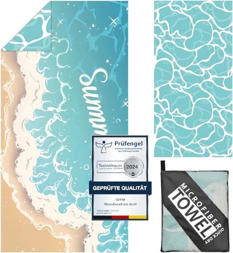 Giyim Strandtuch XXL - 180 x 100 cm Mikrofaser Handtuch mit Tasche, Saugfähig und Schnell Trocknende Strandhandtuch, Weiches & Leichtes Beach Towel für Strand, Schwimmen (Strand)