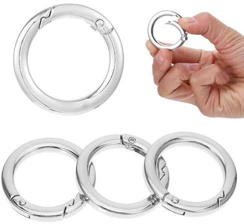 4 Stück Runde Karabiner 35mm Silber Metall Karabiner Ring Wohnung Feder O Ring Legierung Karabinerhaken Schlüsselbund Zubehör für Umhängetasche Schlüsselbund Handwerk DIY