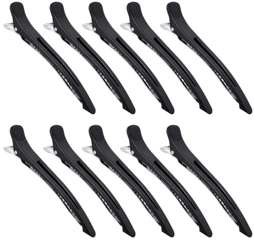 Cleminsta Lot de 10 Pièces Pinces de Coupe de Cheveux, Pince Cheveux Coiffeur, Pince Plate Cheveux, Pince Coiffure Professionnel, Pince Crocodile Cheveux, Pince Cheveux Bouclés, Noir