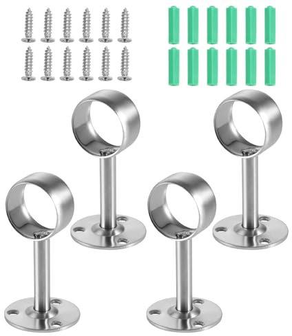 4 Stücke Gardinenstangenhalter, Gardinenstangen Halterung, Stangenhalterung, Stangen Flansch Set, Edelstahl Rundrohr Halterung, Kleiderschrank Stangenhalter, für Bad, Balkon, Küche, Schrank (22.9mm)