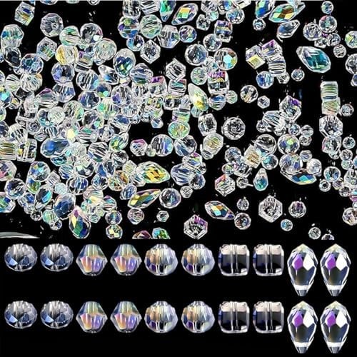 600PCS Crystal Beads for Jewellery Making - Assorted Clear Glass Beads for DIY Necklace, Bracelet, Earring Making & Crafts