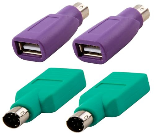 Kiki Fancy PS/2 to USB Adapter - Male to Female Keyboard and Mouse Converter - 4Pcs (Purple and Green)