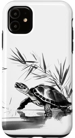 iPhone 11 Water Turtle with Bamboo Sumi-e Ink Painting Case
