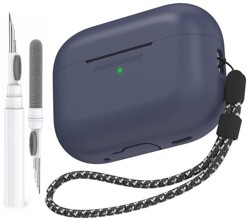 AhaStyle Silikon Hülle für Airpods Pro 2 (2023/2022/2019) mit Reinigungsstift Ganzkörper Cover Skin für AirPods Pro 2nd/1st Generation (USB-C/Lightning-Kabel) mit Handschlaufe