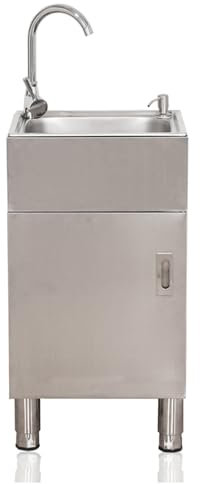 Freistehende Küchenspüle, Edelstahlspüle Spülbecken mit Schrank, Wasserhahn, für Außen Innen Küche Restaurant Wäsche Hinterhof Garage, Einfach zu säubern(42 * 37cm/16.5 * 14.5in)