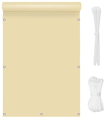 Balcony Fence Windscreen Cover 1.4x10m Waterproof Protection Eyelet Nylon Cable Tie Ideal for Patio Garden Backyard Swimming Pool Cream Color