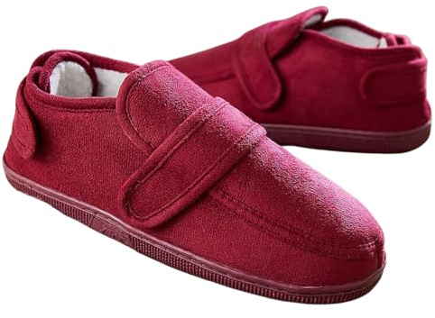 Coopers of Stortford - Pair of Comfort Shoes with Velcro - Adjustable Cushioned Slippers for Swollen Feet - Indoor Outdoor Use - Soft Fleece Lining - Burgundy - S (4-5)