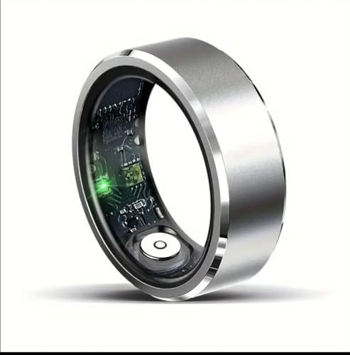 Anello intelligente impermeabile IP68, multifunzione, cardiofrequenzimetro, sonno, pressione sanguigna e ossigeno, controllo di musica e foto, in acciaio inox, iOS-Android (argento, medio x 10)