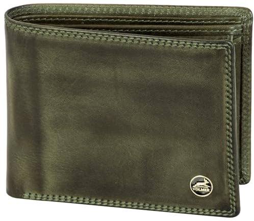 Fa.Volmer ® Leder Geldbörse Herren mit RFID-Schutz - extra-stabile Doppelnaht (4+2 Card - Hunter Green)