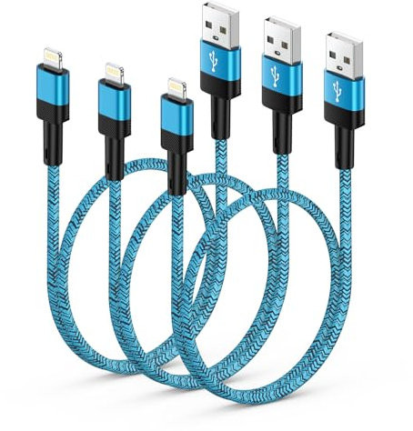 iPhone Charger Cable Short 1FT 3Pack,Apple Charger Cable iPhone Cable USB Fast Charging Lightning Cable Compatible With iPhone 14 Pro Max 13 12/11/XS/XR/X/SE/8 Plus/7/6s,i Pad Mini/Air for Car (Blue)
