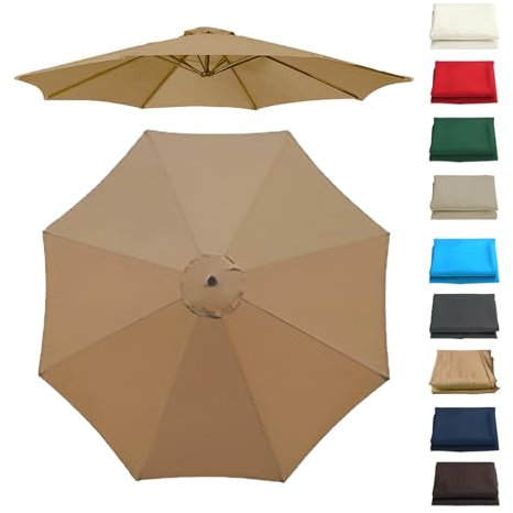GZDXBF Auvent De Remplacement pour Parasol - Toile Déporté 6/8 Baleines, Housse De Rechange D'extérieur en Polyester Anti UV 50+ (Khaki, 8 RIBS/350CM/11.5FT)