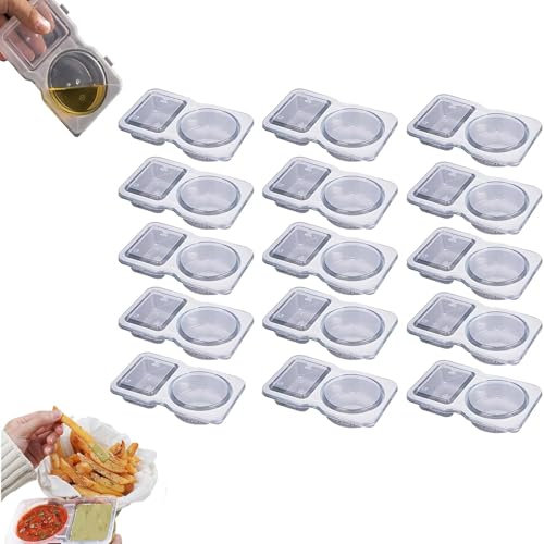 Reusable Grab and Go Snack Container with Lids, Double Compartments Mini Snack Packs Containers, Disposable Condiment Container for Snacks, Dips, Takeout, Travel and Outdoor (15 pcs)