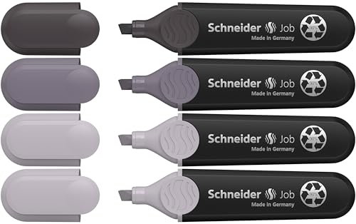 Schneider Job 150 Textmarker (aus recyceltem Kunststoff, ausgezeichnet mit Der blaue Engel) 4er Etui, Grautöne, taupegrau (2x), mauvegrau, schiefergrau