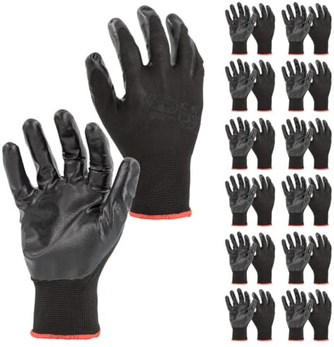 STI Guanti da lavoro Spalmati in Nitrile Nero 9 L (Pacco da 12pz)